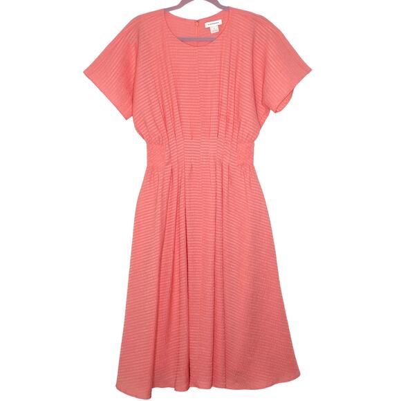 CLUB MONACO Seersucker Fit & Flare Dress Knee Length Tea Rose Pink Women's 2 - Picture 1 of 15